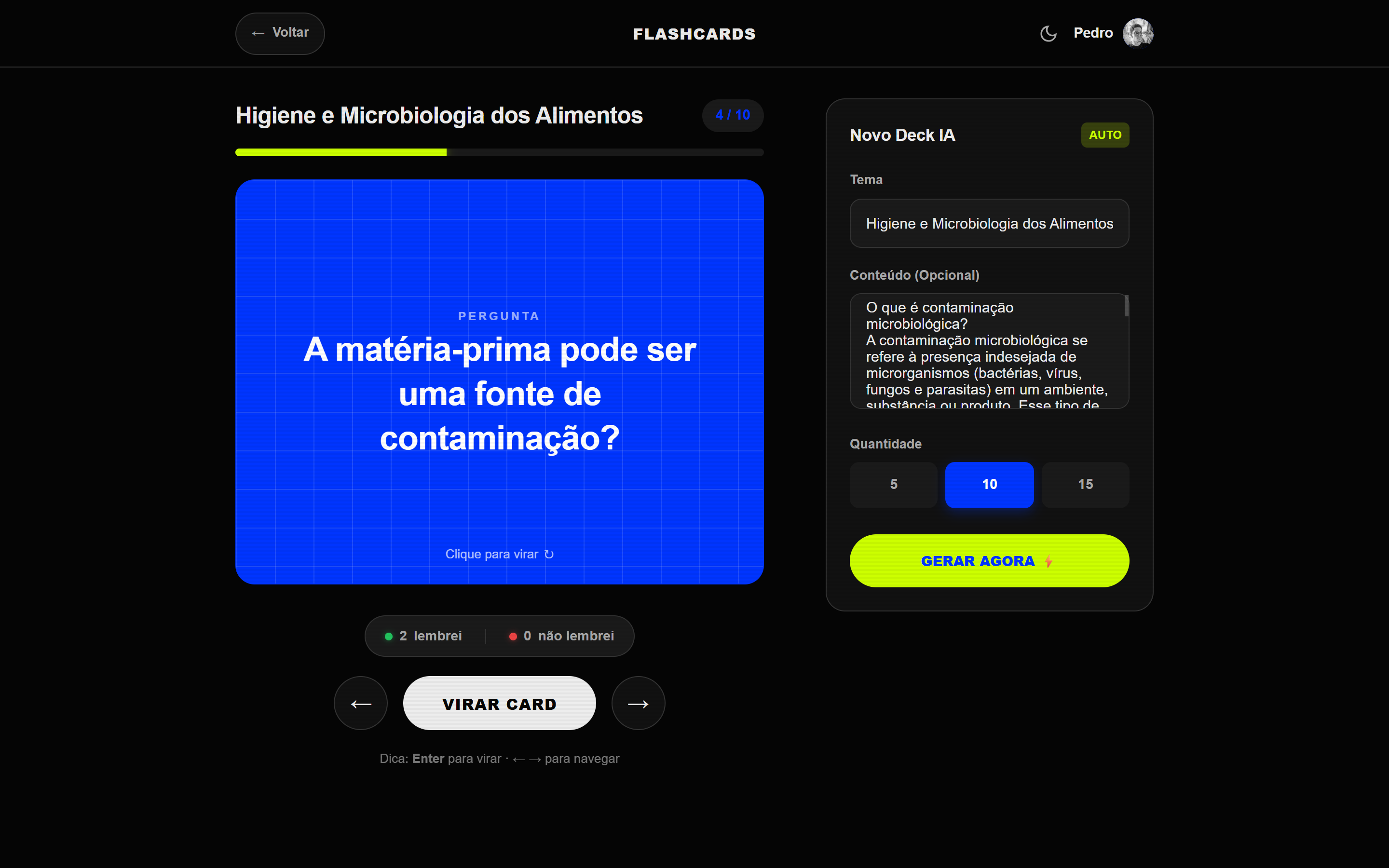 Flashcard sendo respondido na plataforma BITTO
