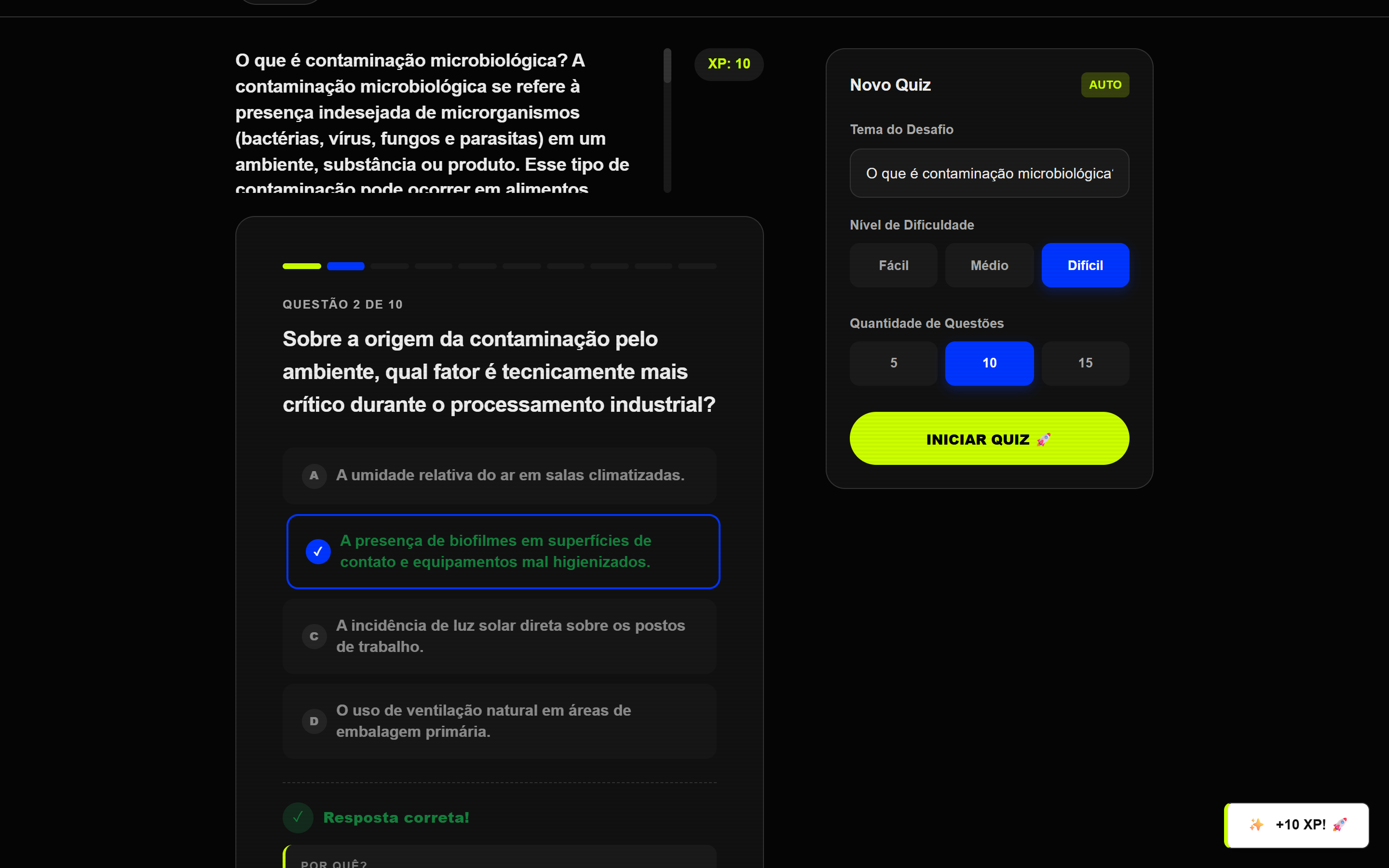 Resultado e feedback do quiz gerado pela IA BITTO